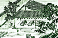 Eine der Prozesstafeln mit Darstellungen aller Arbeitsschritte der traditionellen Porzellanproduktion aus dem Guyao Museum in Jingdezhen.